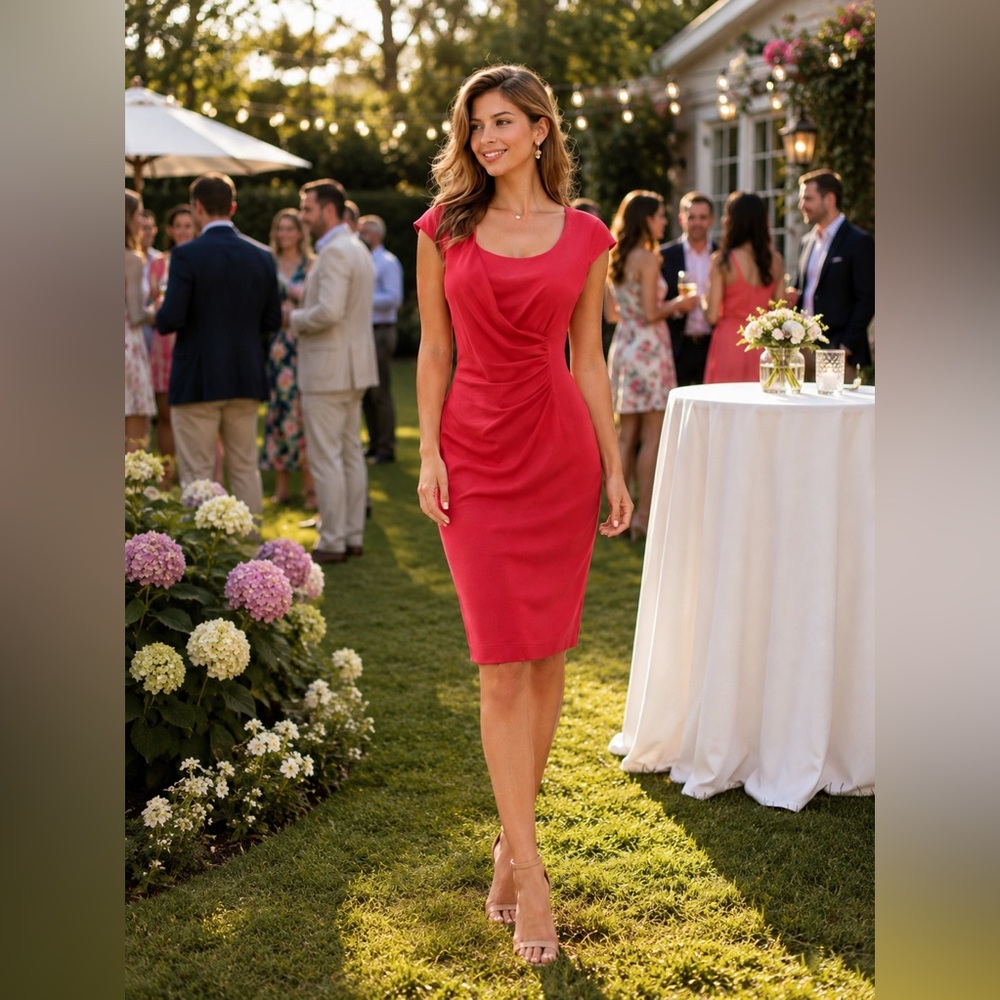 Calvin Klein Coral Ruched Sheath Midi Dress